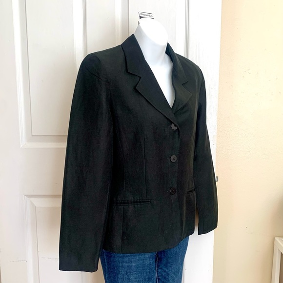 Linen & Silk Blazer Jacket by Smooth Studio. Black Size 6p - Picture 4 of 10